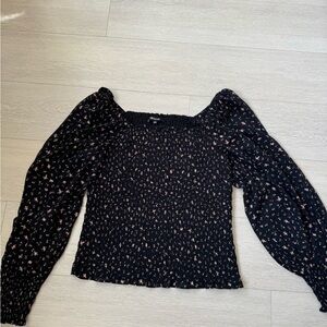 Floral Black Smocked Women's Top